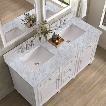 James Martin - Lorelai 60" Double Vanity, Bright White w/ 3 CM Carrara White Marble Top - 424-V60D-BW-3CAR view 8
