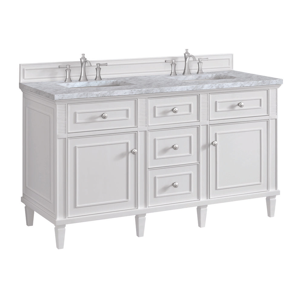 James Martin - Lorelai 60" Double Vanity, Bright White w/ 3 CM Carrara White Marble Top - 424-V60D-BW-3CAR view 11