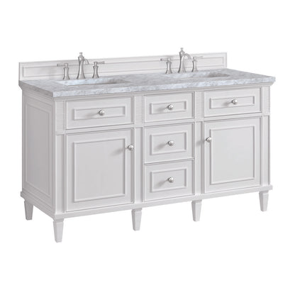 James Martin - Lorelai 60" Double Vanity, Bright White w/ 3 CM Carrara White Marble Top - 424-V60D-BW-3CAR view 11