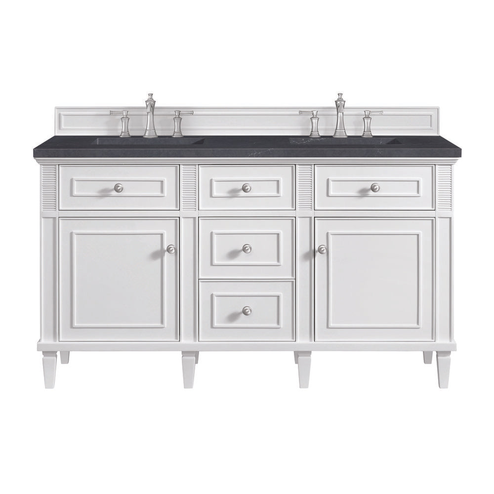 James Martin - Lorelai 60" Double Vanity, Bright White w/ 3 CM Charcoal Soapstone Silestone Top - 424-V60D-BW-3CSP view 1