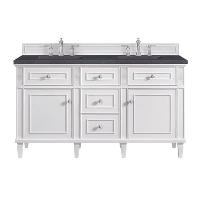 James Martin - Lorelai 60" Double Vanity, Bright White w/ 3 CM Charcoal Soapstone Silestone Top - 424-V60D-BW-3CSP view 1