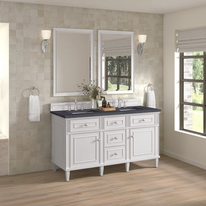 James Martin - Lorelai 60" Double Vanity, Bright White w/ 3 CM Charcoal Soapstone Silestone Top - 424-V60D-BW-3CSP view 5