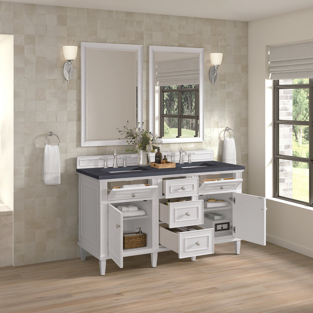 James Martin - Lorelai 60" Double Vanity, Bright White w/ 3 CM Charcoal Soapstone Silestone Top - 424-V60D-BW-3CSP view 6