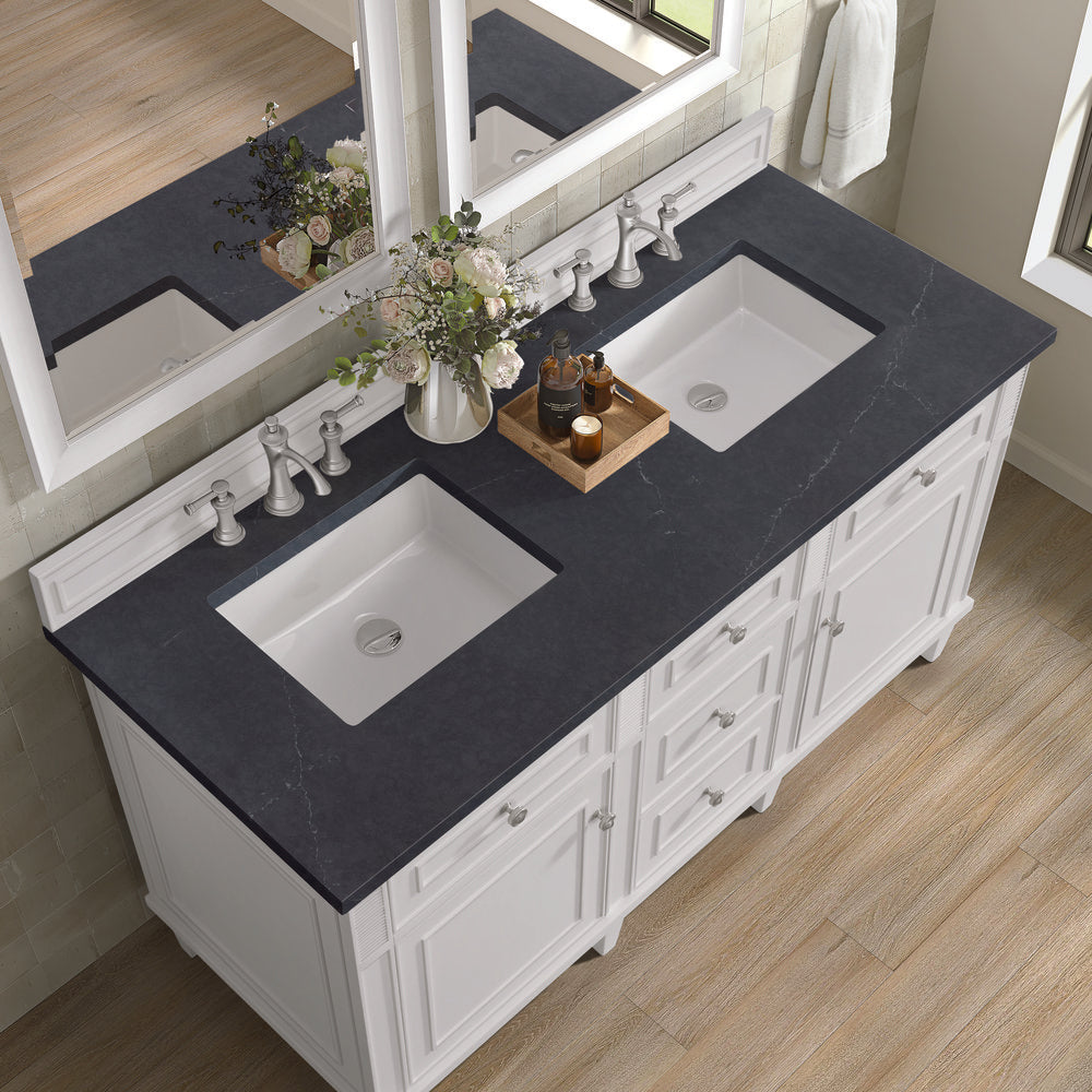 James Martin - Lorelai 60" Double Vanity, Bright White w/ 3 CM Charcoal Soapstone Silestone Top - 424-V60D-BW-3CSP view 8