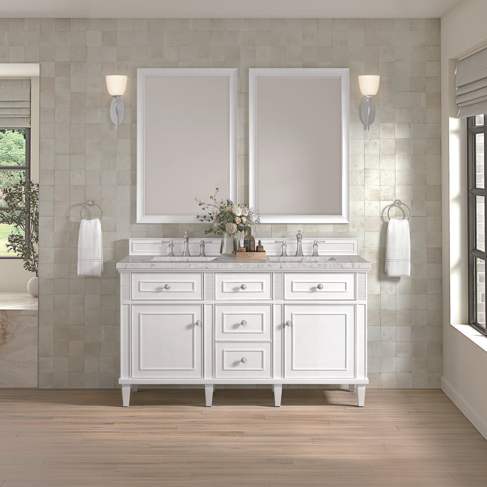 James Martin - Lorelai 60" Double Vanity, Bright White w/ 3 CM Eternal Jasmine Pearl Silestone Top - 424-V60D-BW-3EJP view 4