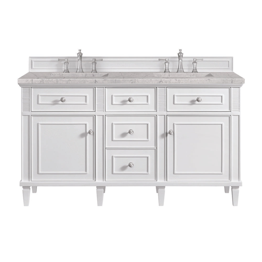 James Martin - Lorelai 60" Double Vanity, Bright White w/ 3 CM Eternal Jasmine Pearl Silestone Top w/FreePower Wireless Charger - 424-V60D-BW-FEJP view 1