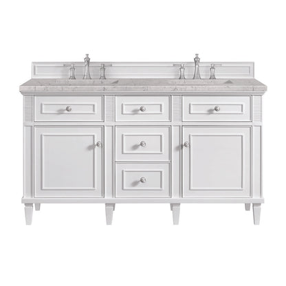 James Martin - Lorelai 60" Double Vanity, Bright White w/ 3 CM Eternal Jasmine Pearl Silestone Top w/FreePower Wireless Charger - 424-V60D-BW-FEJP view 1