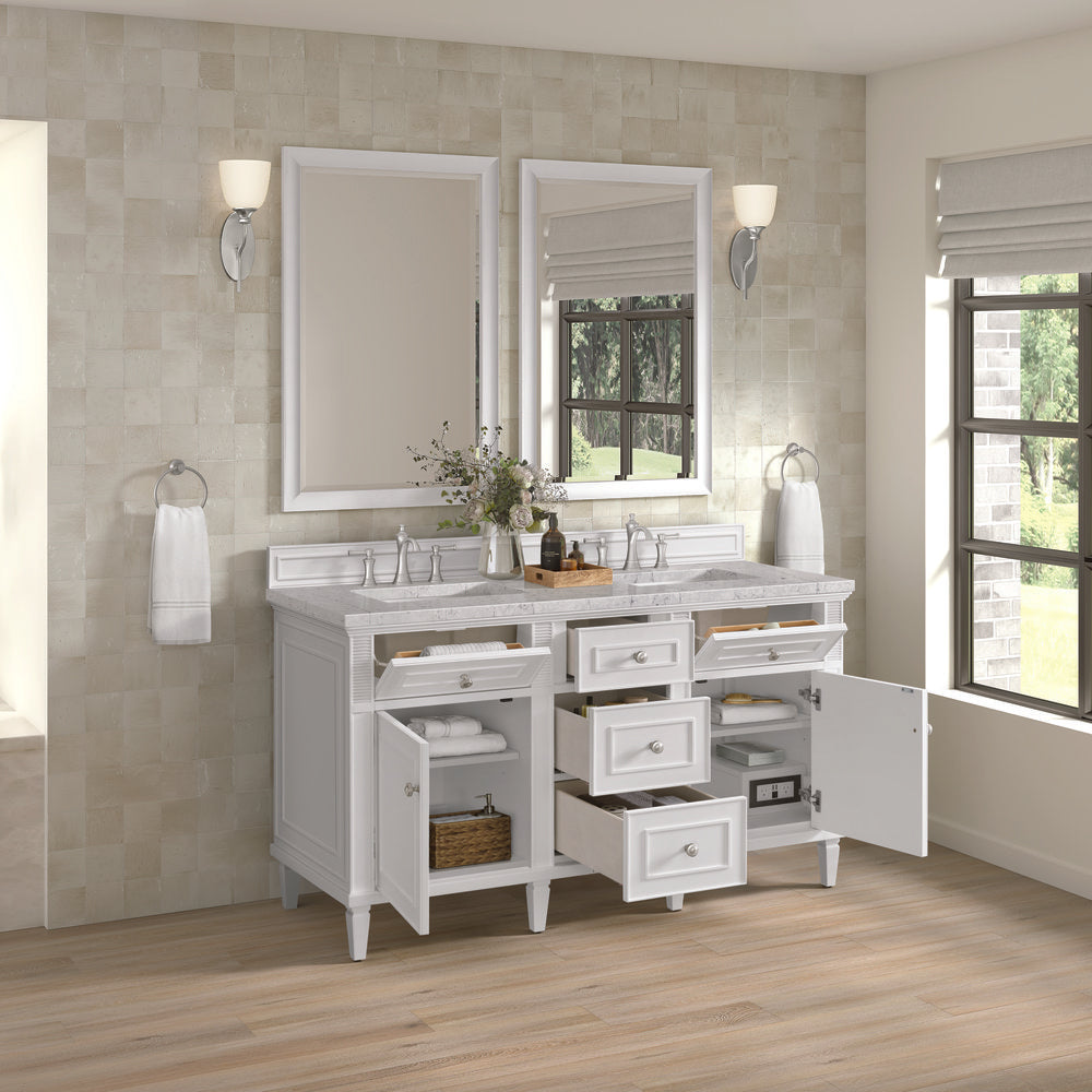 James Martin - Lorelai 60" Double Vanity, Bright White w/ 3 CM Eternal Jasmine Pearl Silestone Top w/FreePower Wireless Charger - 424-V60D-BW-FEJP view 7