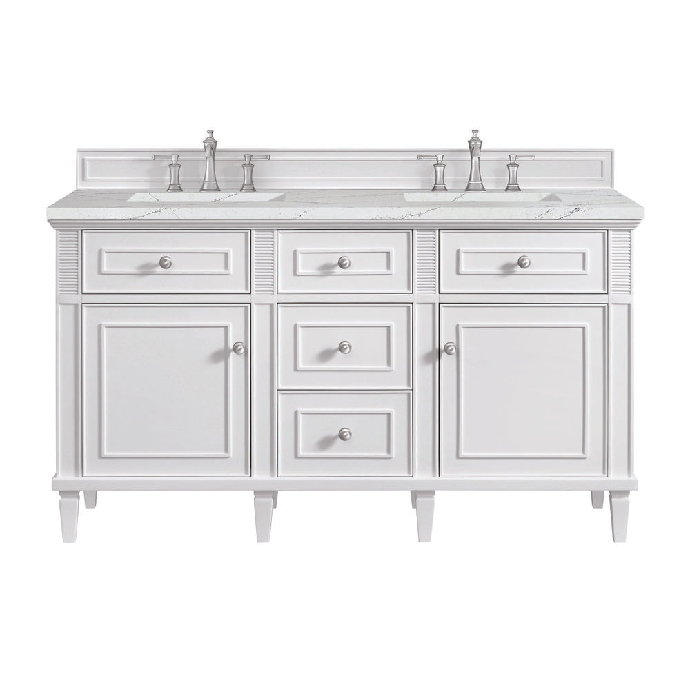 James Martin - Lorelai 60" Double Vanity, Bright White w/ 3 CM Ethereal Noctis Silestone Top - 424-V60D-BW-3ENC view 1