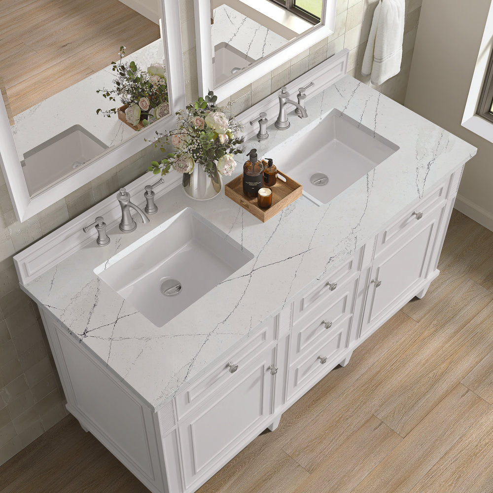 James Martin - Lorelai 60" Double Vanity, Bright White w/ 3 CM Ethereal Noctis Silestone Top - 424-V60D-BW-3ENC view 8