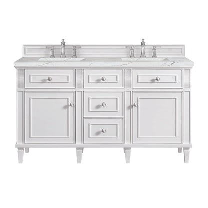 James Martin - Lorelai 60" Double Vanity, Bright White w/ 3 CM Ethereal Noctis Silestone Top w/FreePower Wireless Charger - 424-V60D-BW-FENC view 1