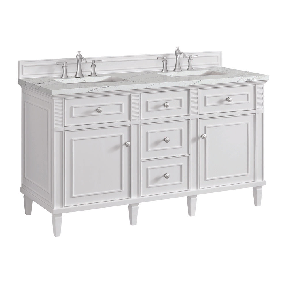 James Martin - Lorelai 60" Double Vanity, Bright White w/ 3 CM Ethereal Noctis Silestone Top w/FreePower Wireless Charger - 424-V60D-BW-FENC view 12