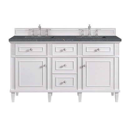James Martin - Lorelai 60" Double Vanity, Bright White w/ 3 CM Parisien Bleu Silestone Top - 424-V60D-BW-3PBL view 1