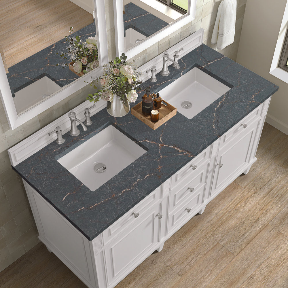 James Martin - Lorelai 60" Double Vanity, Bright White w/ 3 CM Parisien Bleu Silestone Top - 424-V60D-BW-3PBL view 8