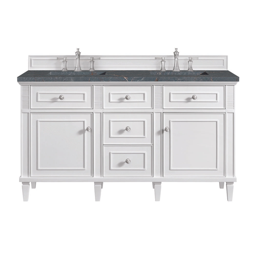 James Martin - Lorelai 60" Double Vanity, Bright White w/ 3 CM Parisien Bleu Silestone Top w/FreePower Wireless Charger - 424-V60D-BW-FPBL view 1