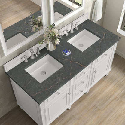 James Martin - Lorelai 60" Double Vanity, Bright White w/ 3 CM Parisien Bleu Silestone Top w/FreePower Wireless Charger - 424-V60D-BW-FPBL view 9