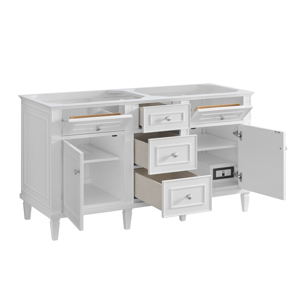 James Martin - Lorelai 60" Double Vanity, Bright White w/ 3 CM Parisien Bleu Silestone Top w/FreePower Wireless Charger - 424-V60D-BW-FPBL view 10