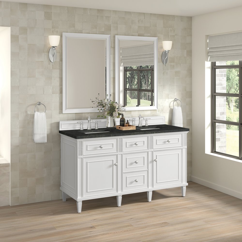 James Martin - Lorelai 60" Double Vanity, Bright White, w/ 3 CM Phantome Eclos Top - 424-V60D-BW-3PHT view 5