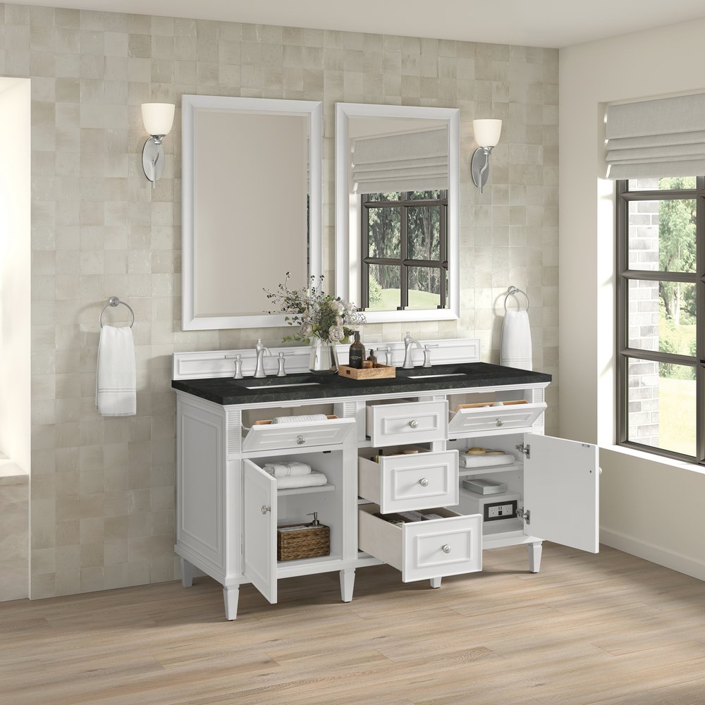 James Martin - Lorelai 60" Double Vanity, Bright White, w/ 3 CM Phantome Eclos Top - 424-V60D-BW-3PHT view 6