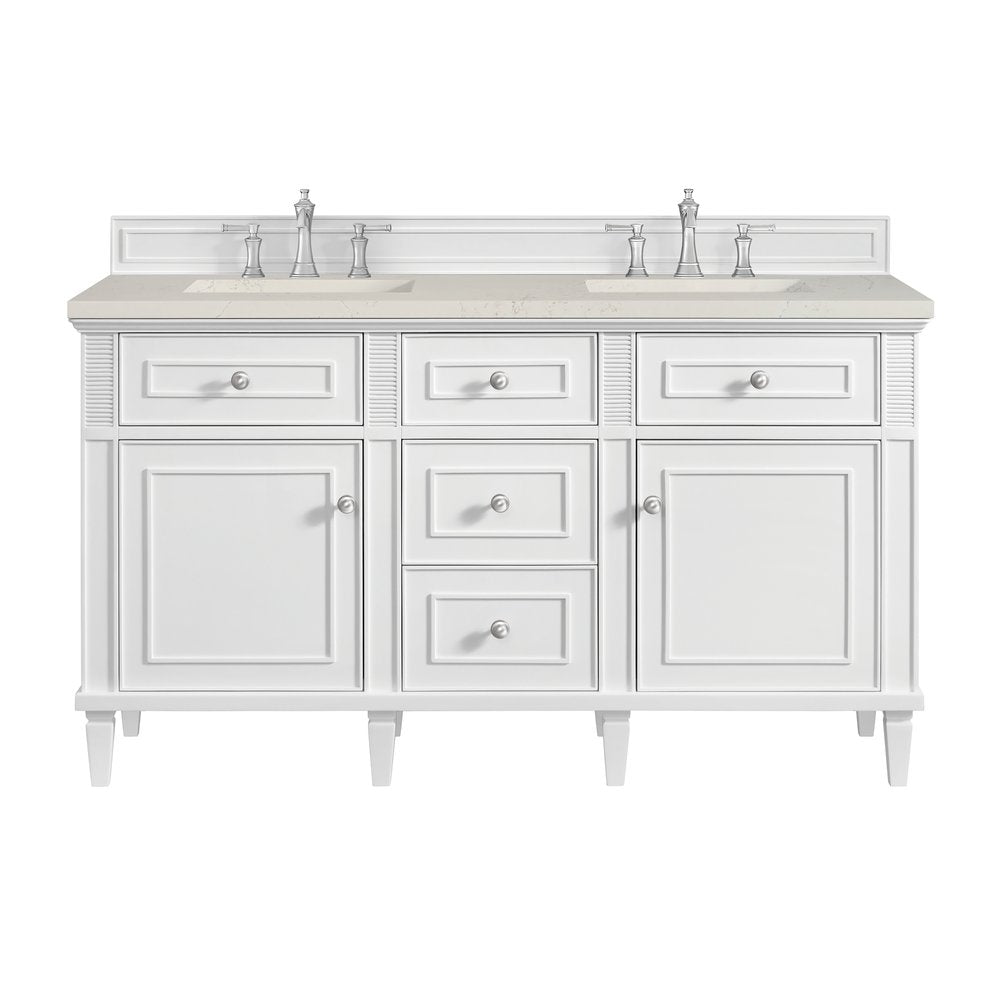 James Martin - Lorelai 60" Double Vanity, Bright White, w/ 3 CM Siberian Silestone Top - 424-V60D-BW-3SFR view 1