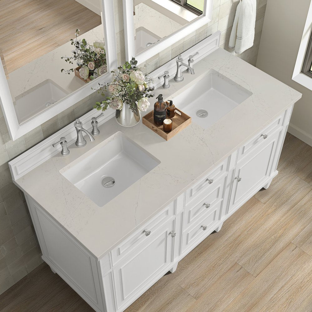 James Martin - Lorelai 60" Double Vanity, Bright White, w/ 3 CM Siberian Silestone Top - 424-V60D-BW-3SFR view 8