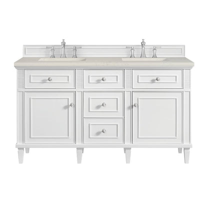 James Martin - Lorelai 60" Double Vanity, Bright White, w/ 3 CM Siberian Silestone Top w/FreePower Wireless Charger - 424-V60D-BW-FSFR view 1