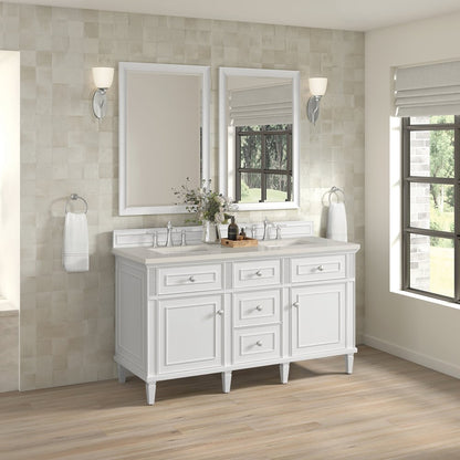 James Martin - Lorelai 60" Double Vanity, Bright White, w/ 3 CM Siberian Silestone Top w/FreePower Wireless Charger - 424-V60D-BW-FSFR view 5