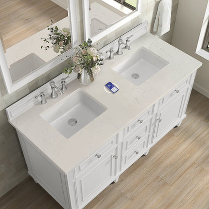 James Martin - Lorelai 60" Double Vanity, Bright White, w/ 3 CM Siberian Silestone Top w/FreePower Wireless Charger - 424-V60D-BW-FSFR view 8