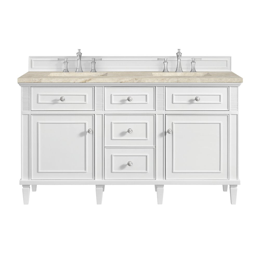 James Martin - Lorelai 60" Double Vanity, Bright White, w/ 3 CM Tajnar Eclos Top - 424-V60D-BW-3TJR view 1