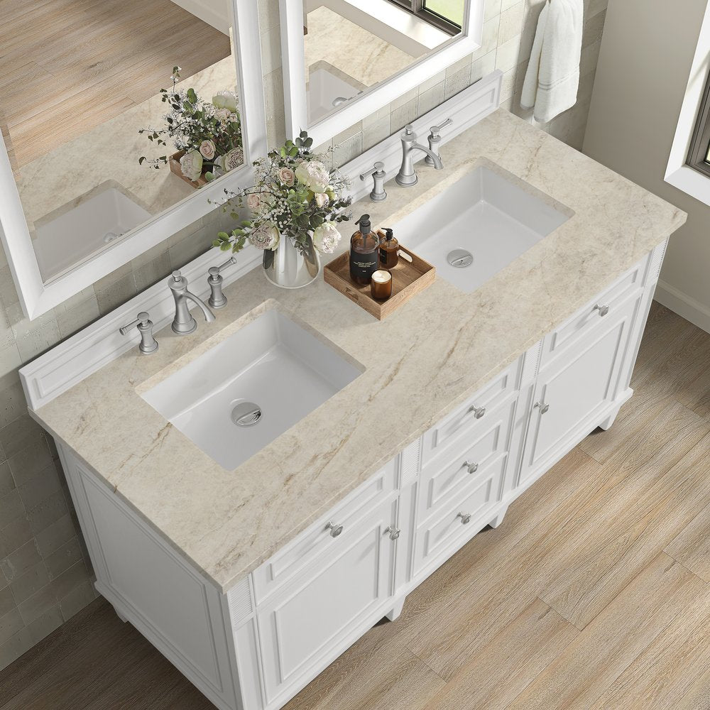 James Martin - Lorelai 60" Double Vanity, Bright White, w/ 3 CM Tajnar Eclos Top - 424-V60D-BW-3TJR view 8