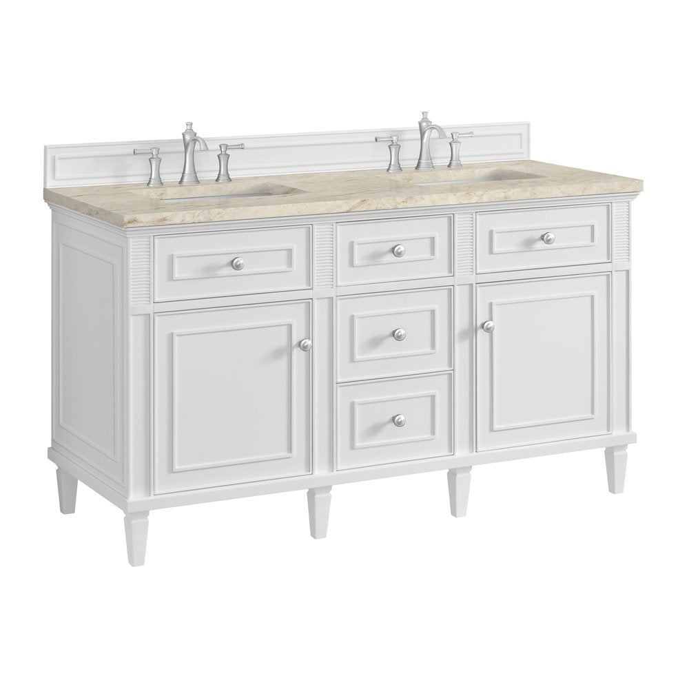 James Martin - Lorelai 60" Double Vanity, Bright White, w/ 3 CM Tajnar Eclos Top - 424-V60D-BW-3TJR view 11