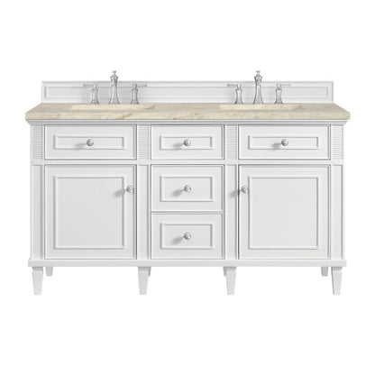 James Martin - Lorelai 60" Double Vanity, Bright White, w/ 3 CM Tajnar Eclos Top w/FreePower Wireless Charger - 424-V60D-BW-FTJR view 1