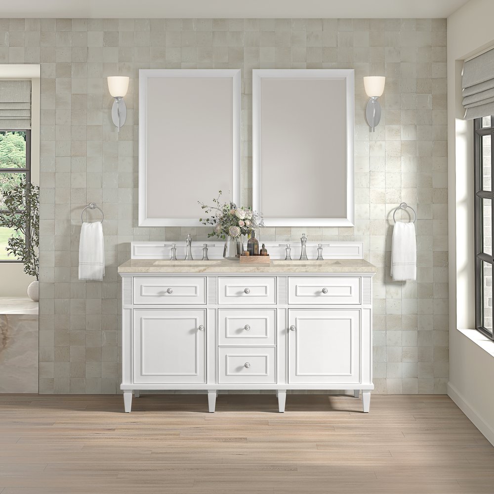 James Martin - Lorelai 60" Double Vanity, Bright White, w/ 3 CM Tajnar Eclos Top w/FreePower Wireless Charger - 424-V60D-BW-FTJR view 4