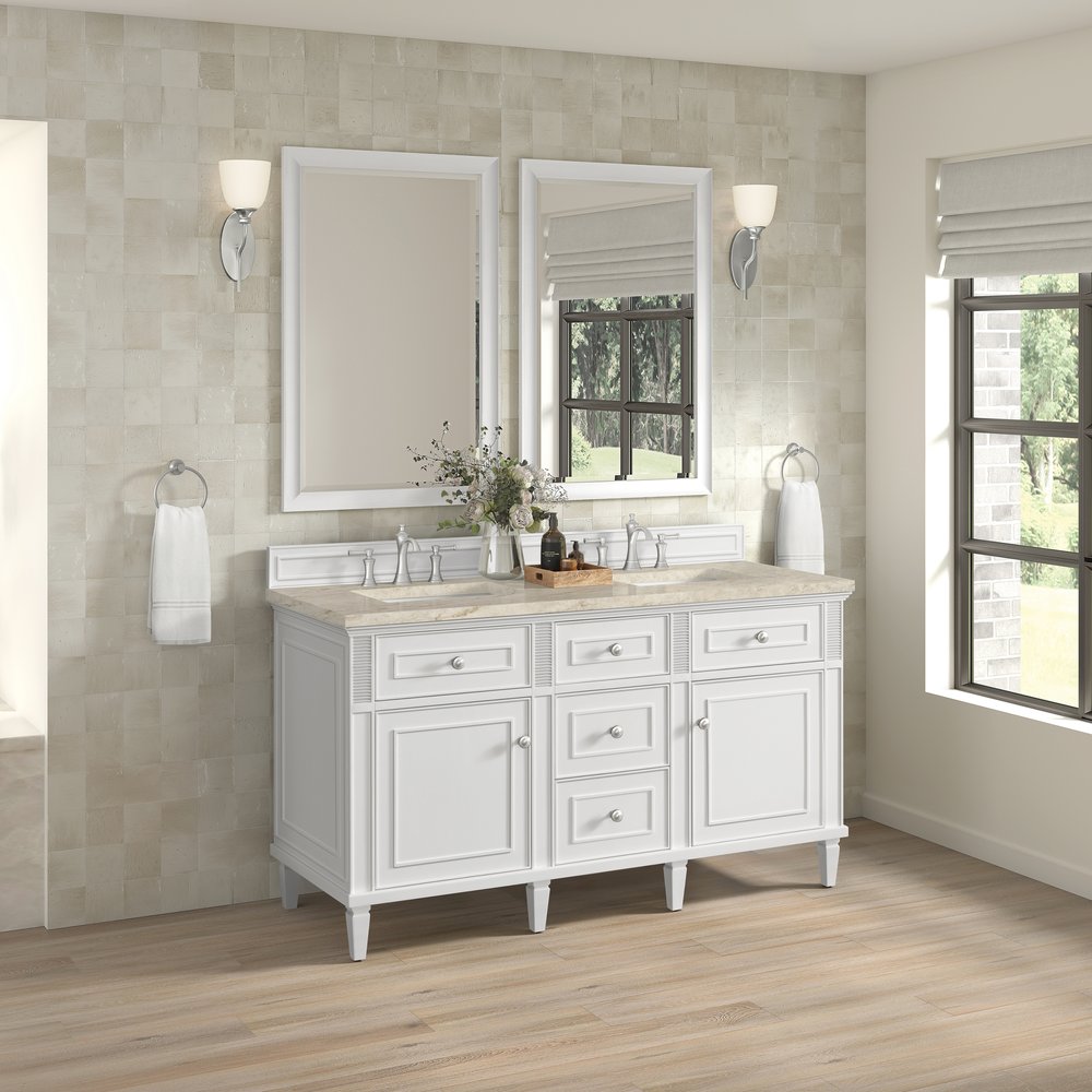 James Martin - Lorelai 60" Double Vanity, Bright White, w/ 3 CM Tajnar Eclos Top w/FreePower Wireless Charger - 424-V60D-BW-FTJR view 5