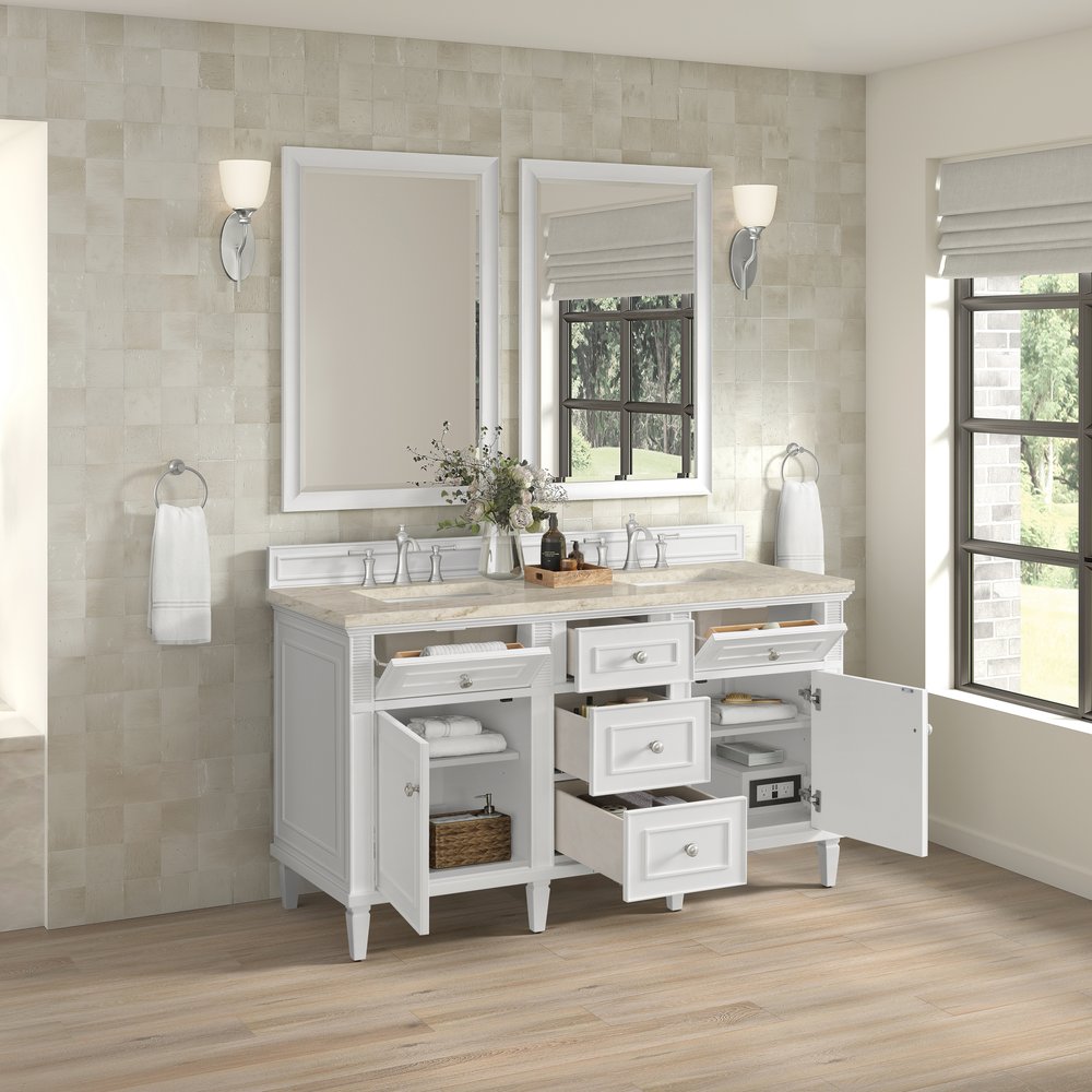 James Martin - Lorelai 60" Double Vanity, Bright White, w/ 3 CM Tajnar Eclos Top w/FreePower Wireless Charger - 424-V60D-BW-FTJR view 6