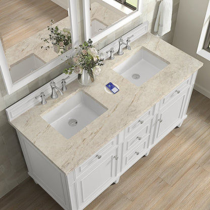 James Martin - Lorelai 60" Double Vanity, Bright White, w/ 3 CM Tajnar Eclos Top w/FreePower Wireless Charger - 424-V60D-BW-FTJR view 8