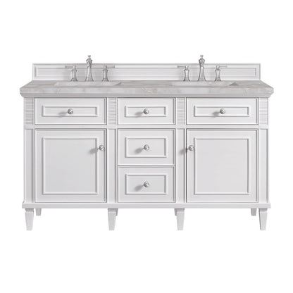 James Martin - Lorelai 60" Double Vanity, Bright White w/ 3 CM Victorian Silver Silestone Top - 424-V60D-BW-3VSL view 1