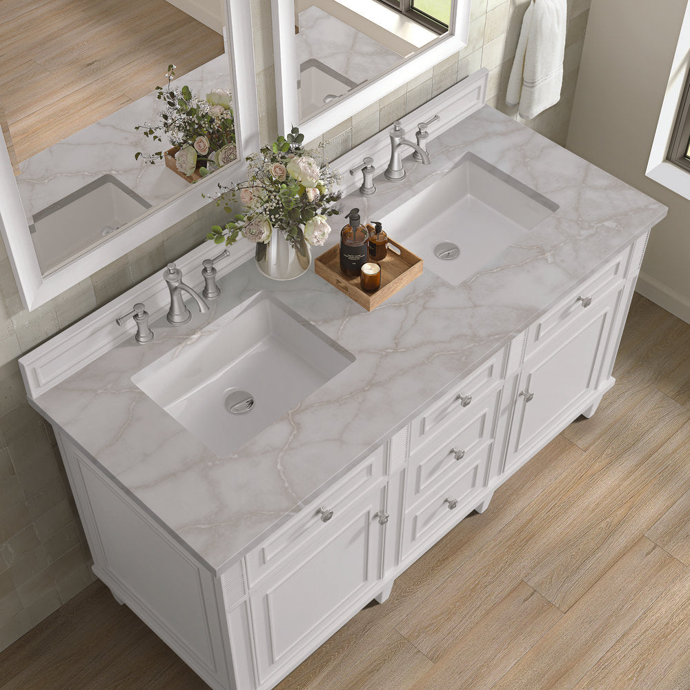 James Martin - Lorelai 60" Double Vanity, Bright White w/ 3 CM Victorian Silver Silestone Top - 424-V60D-BW-3VSL view 8