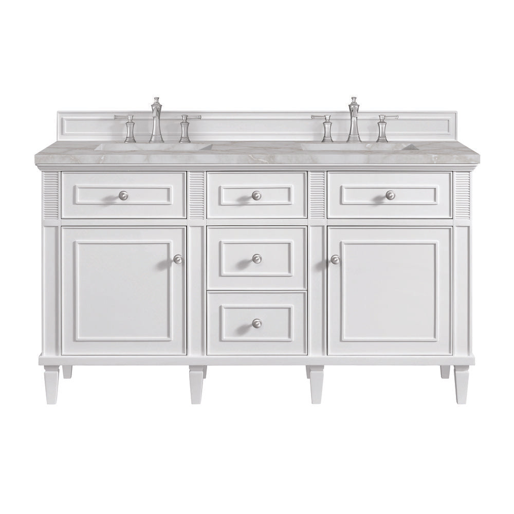 James Martin - Lorelai 60" Double Vanity, Bright White w/ 3 CM Victorian Silver Silestone Top w/FreePower Wireless Charger - 424-V60D-BW-FVSL view 1