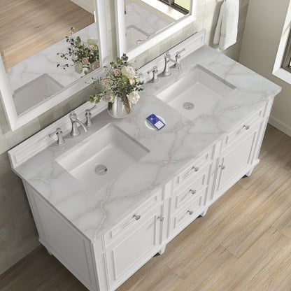 James Martin - Lorelai 60" Double Vanity, Bright White w/ 3 CM Victorian Silver Silestone Top w/FreePower Wireless Charger - 424-V60D-BW-FVSL view 9