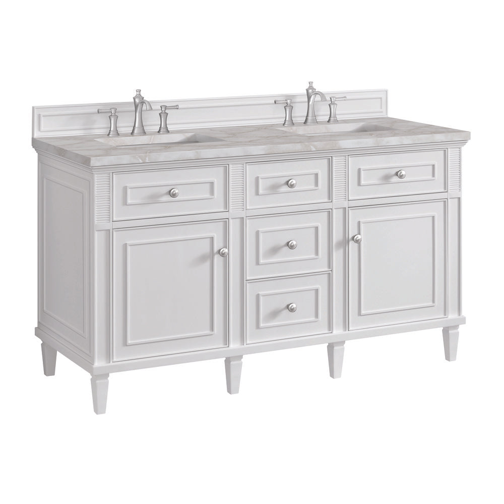 James Martin - Lorelai 60" Double Vanity, Bright White w/ 3 CM Victorian Silver Silestone Top w/FreePower Wireless Charger - 424-V60D-BW-FVSL view 12