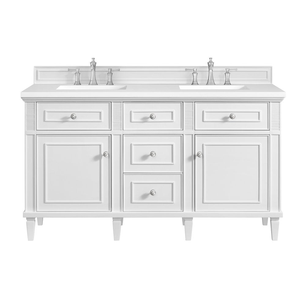 James Martin - Lorelai 60" Double Vanity, Bright White w/ 3 CM White Zeus Silestone Top - 424-V60D-BW-3WZ view 1