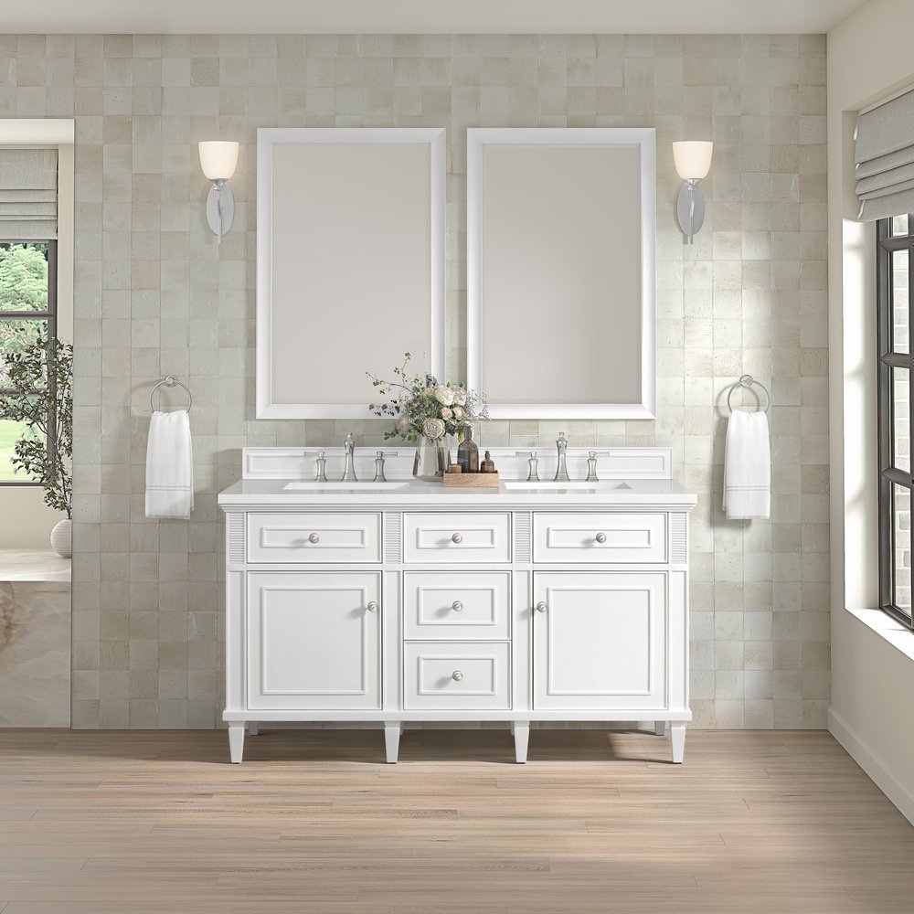 James Martin - Lorelai 60" Double Vanity, Bright White w/ 3 CM White Zeus Silestone Top - 424-V60D-BW-3WZ view 4