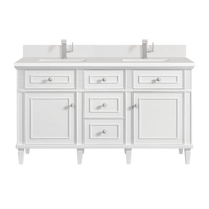 James Martin - Lorelai 60" Double Vanity, Bright White w/ Single Hole 3 CM White Zeus Silestone Top & Backsplash - 424-V60D-BW-1WZ view 1