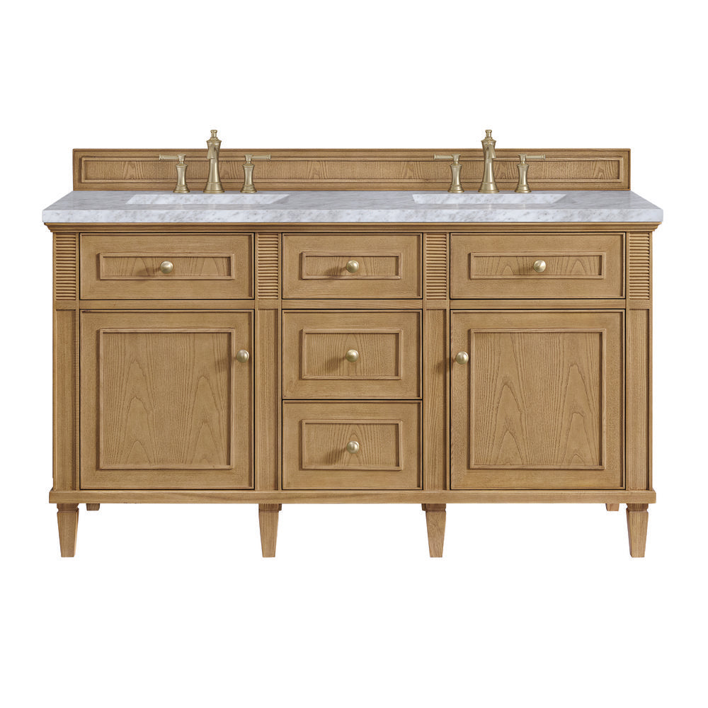 James Martin - Lorelai 60" Double Vanity, Light Natural Oak w/ 3 CM Carrara White Marble Top - 424-V60D-LNO-3CAR view 1