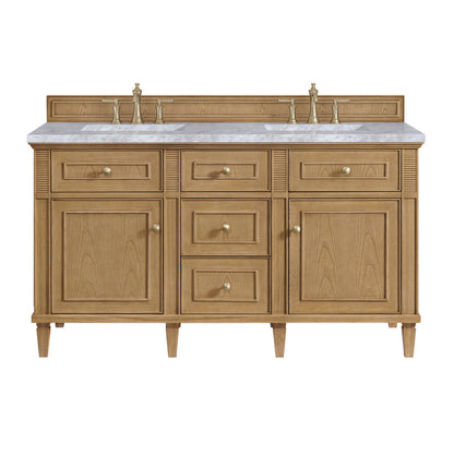 James Martin - Lorelai 60" Double Vanity, Light Natural Oak w/ 3 CM Carrara White Marble Top - 424-V60D-LNO-3CAR view 1