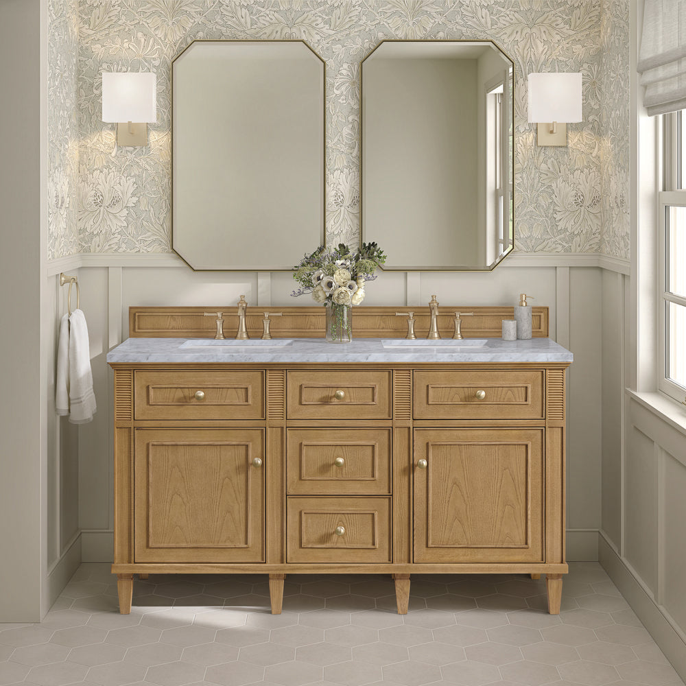 James Martin - Lorelai 60" Double Vanity, Light Natural Oak w/ 3 CM Carrara White Marble Top - 424-V60D-LNO-3CAR view 3