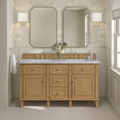 James Martin - Lorelai 60" Double Vanity, Light Natural Oak w/ 3 CM Carrara White Marble Top - 424-V60D-LNO-3CAR view 3