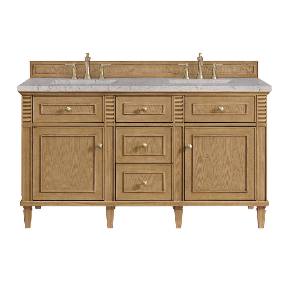 James Martin - Lorelai 60" Double Vanity, Light Natural Oak w/ 3 CM Eternal Jasmine Pearl Silestone Top - 424-V60D-LNO-3EJP view 1