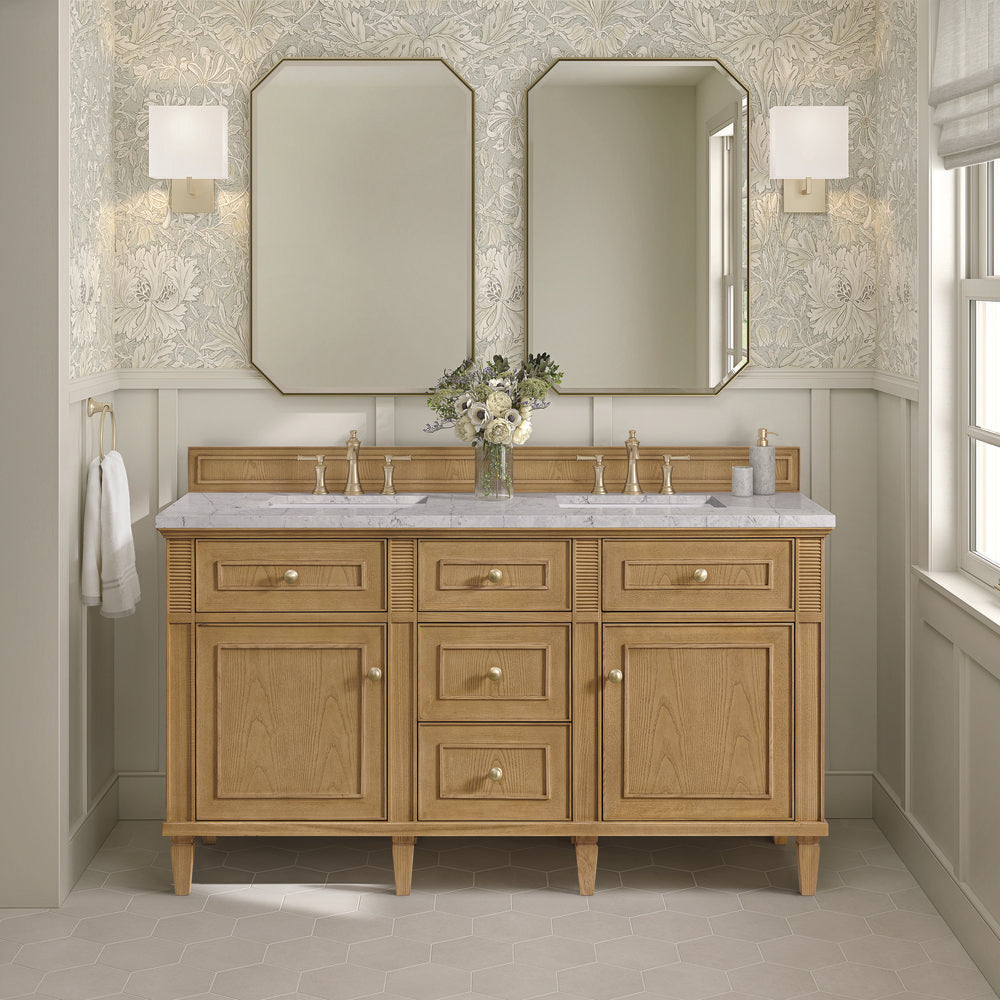 James Martin - Lorelai 60" Double Vanity, Light Natural Oak w/ 3 CM Eternal Jasmine Pearl Silestone Top - 424-V60D-LNO-3EJP view 3